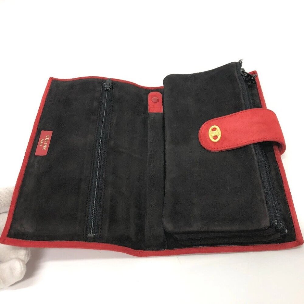 CELINE Jewelry case logo Bifold pouch Accessory case suede Red/GoldHardware - Picture 12 of 16